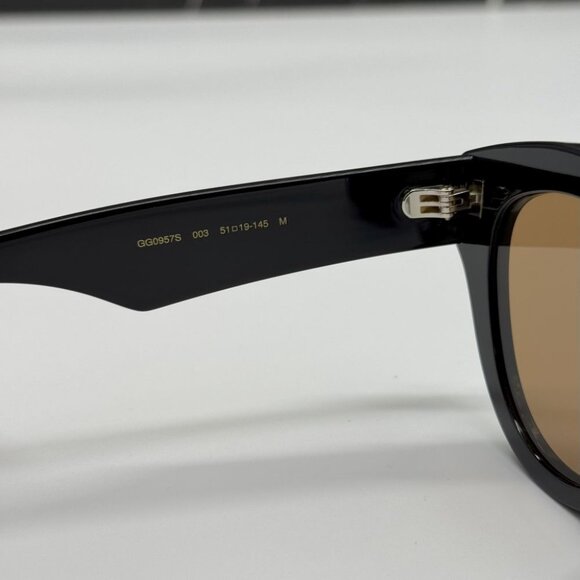 NEW GUCCI SUNGLASSES GG0957S 003 WOMEN BLACK ROUND EYEWEAR